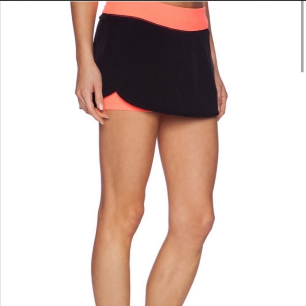 Lorna Jane LJ Pivot Core Stability Athletic Running Skort Black Tangerine szM
